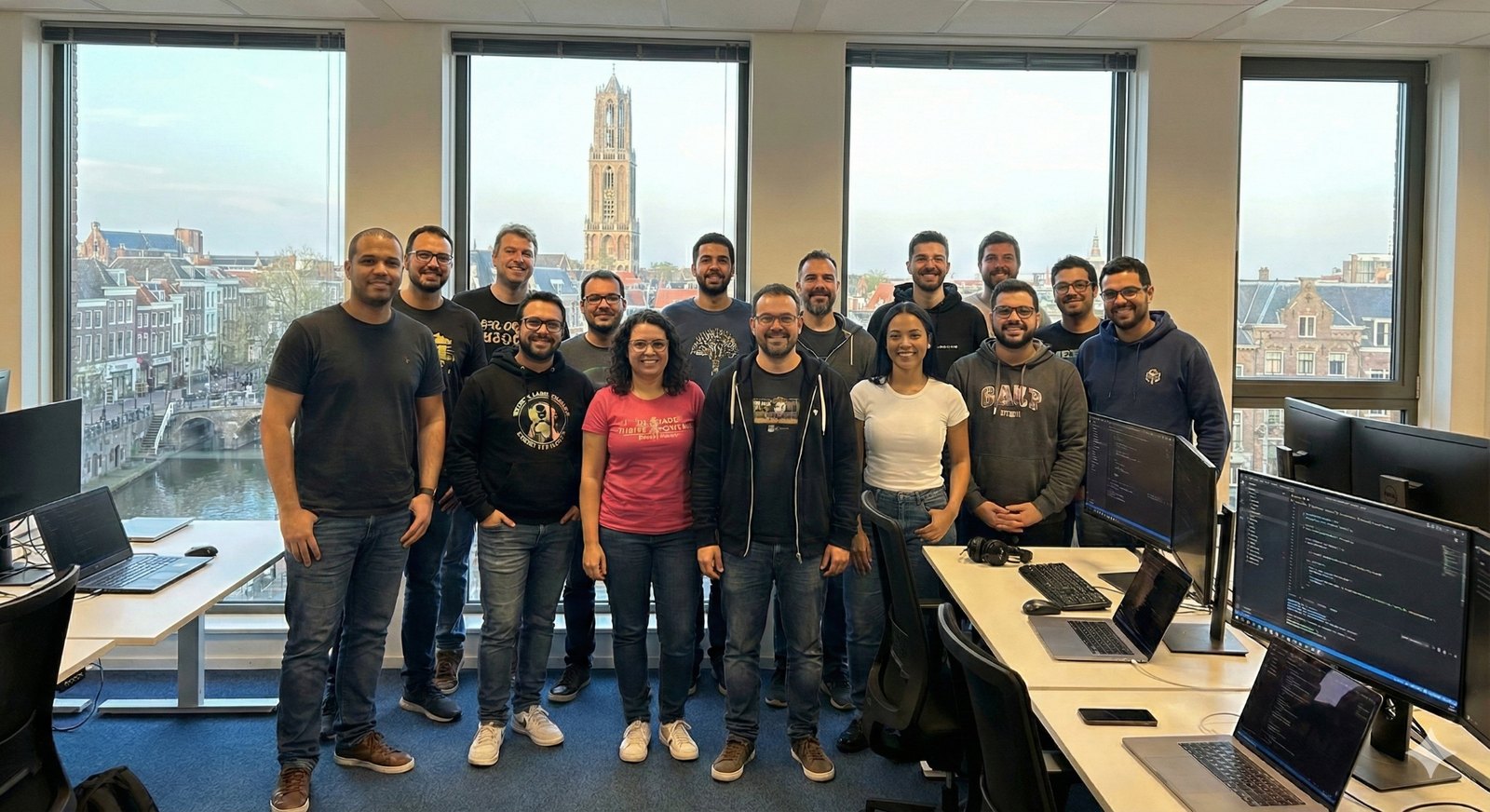 Team photo with Utrecht skyline